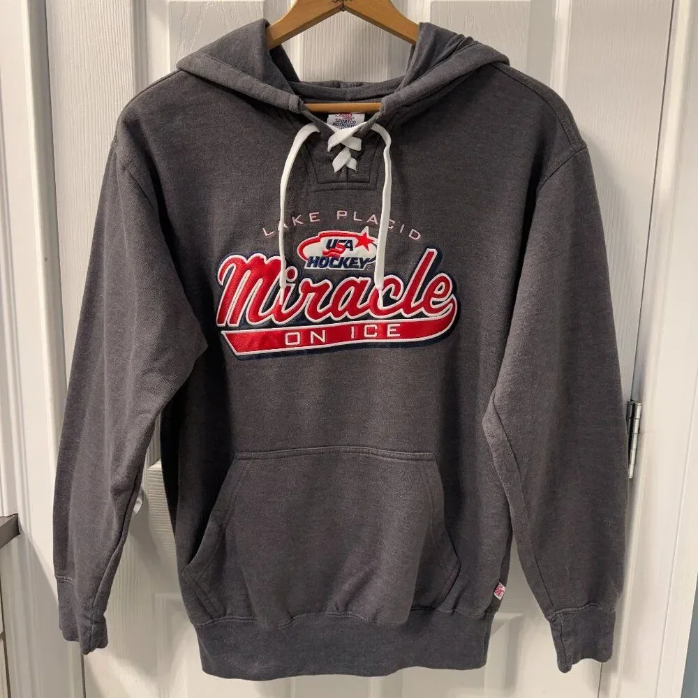 Vintage Lake Placid USA Hockey Miracle on Ice Hoodie Sweatshirt Size Medium